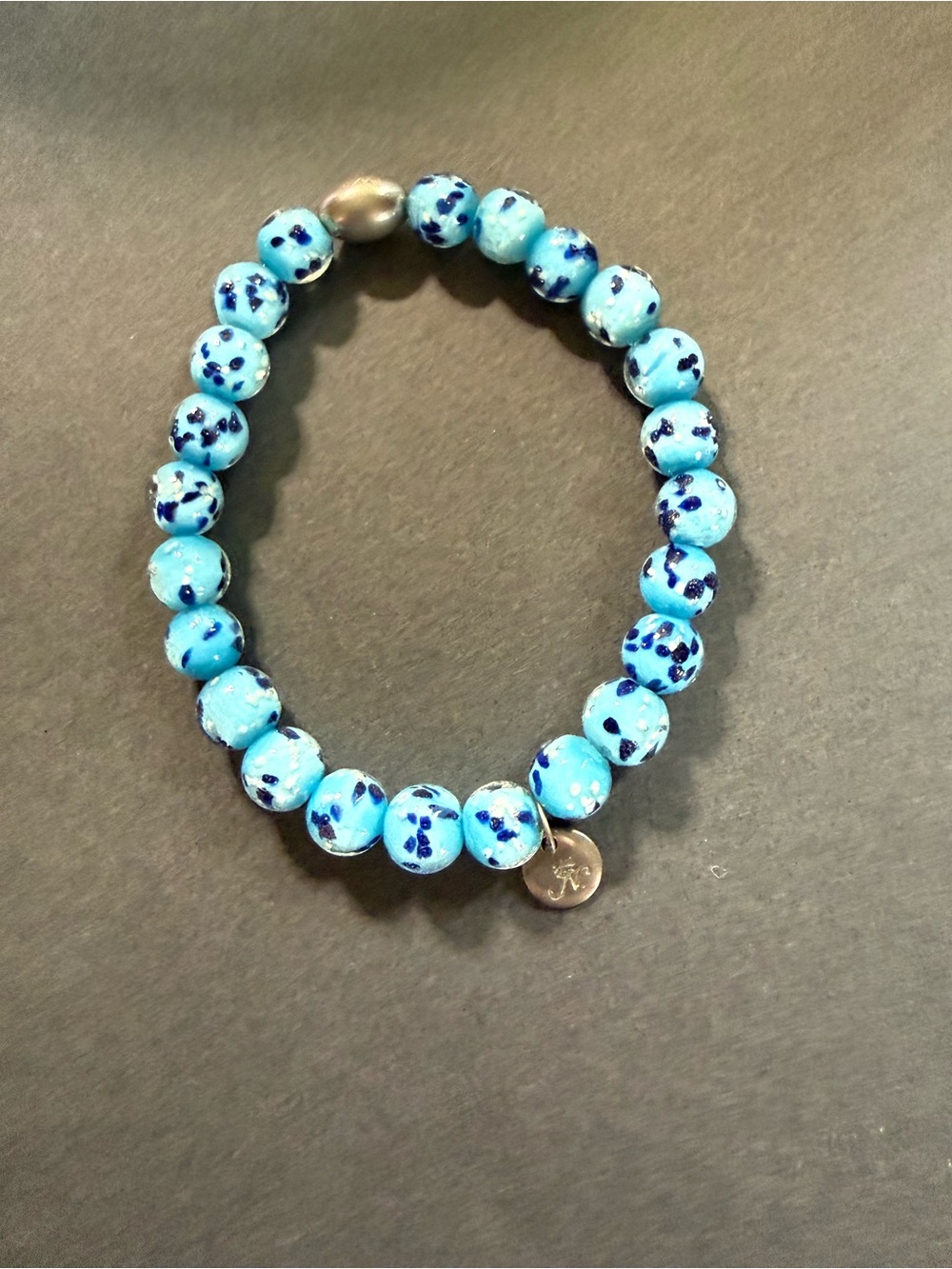 Handmade Aqua Speckled Stretch Bead Bracelet - Unbranded